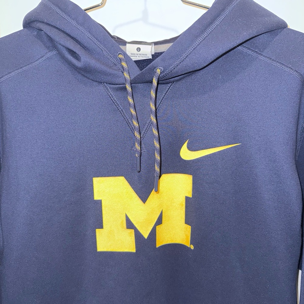 Nike Michigan Wolverines Hoodie Mens L Therma Fit Navy Football 33529X-MC1